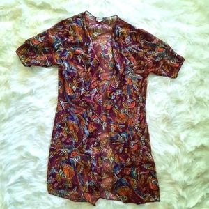 Cover-up - Duster - Horned Owls & Feathers Sheer Cardigan - Burgundy - LulaRoe